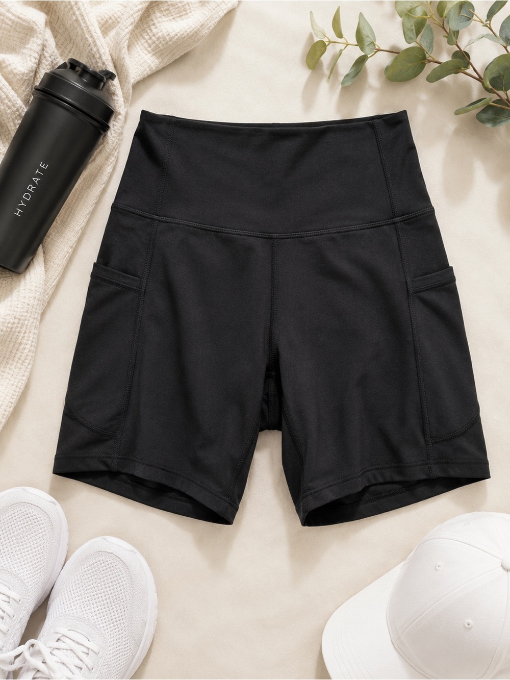 High-Waist Black Women's Active Athletic Biker Pocket Shorts Size Extra Small